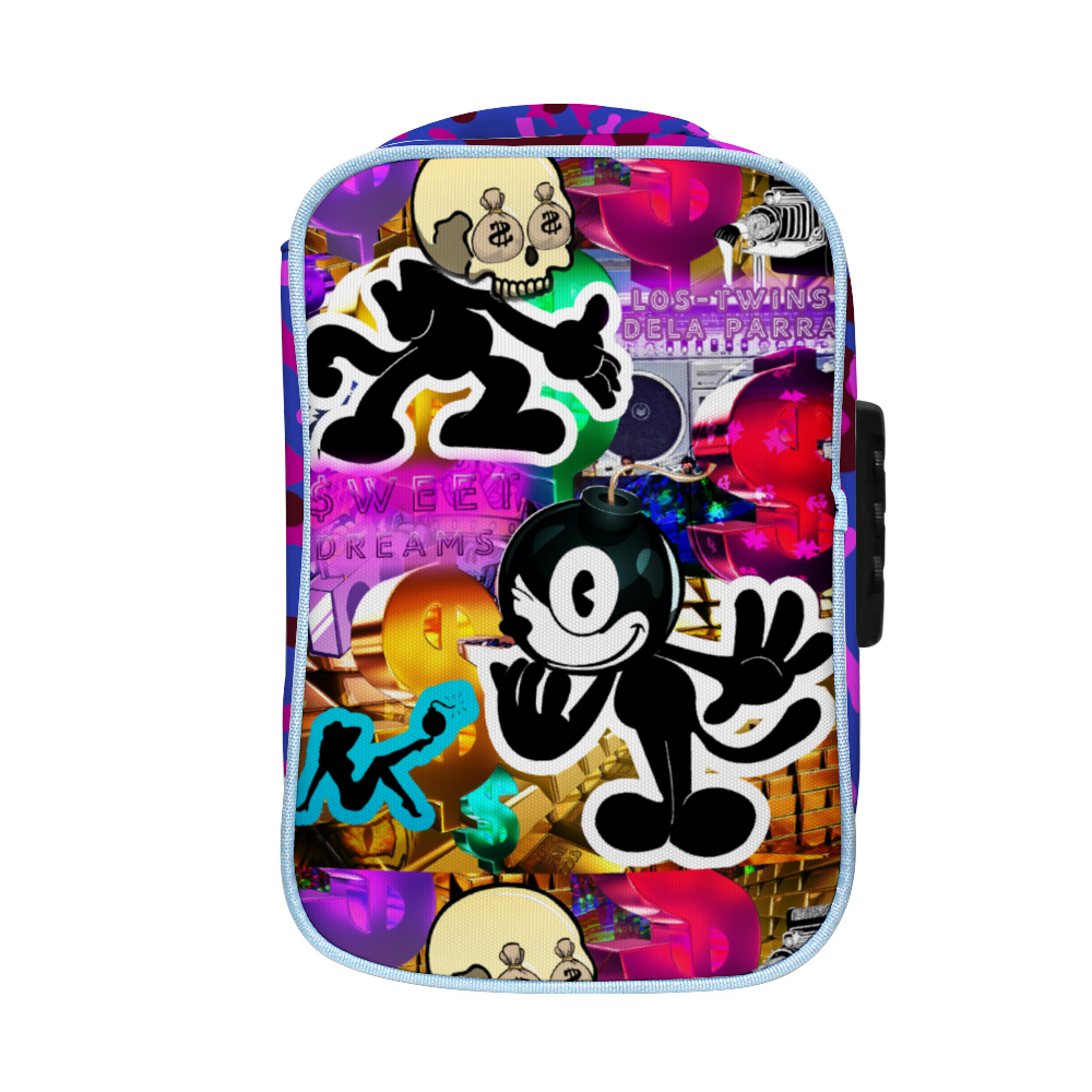 Double Trouble Purple Camo Combination Lock Active Charcoal Cigar Bag Zipper Closure