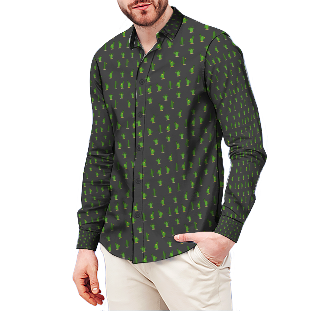 Texas Cactus Mens Slim Fit Long Sleeve Shirt