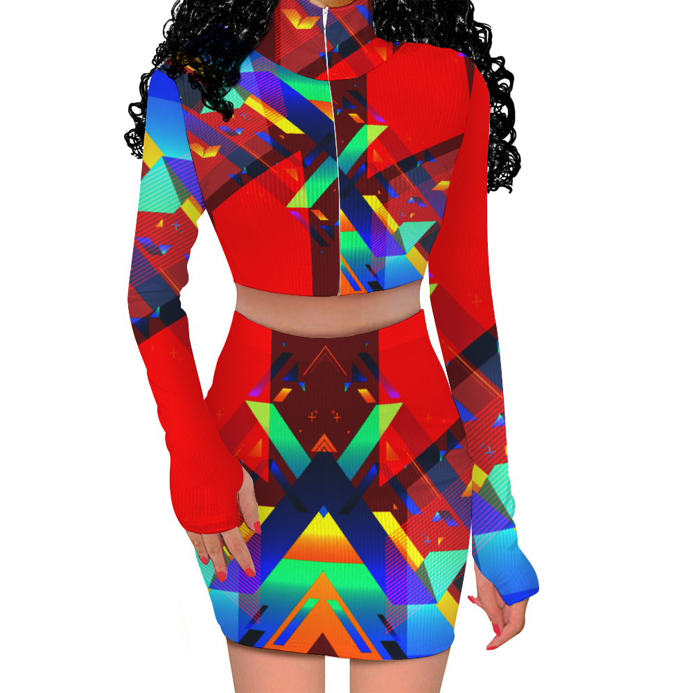 Fractual Fresh Two Piece Outfit Zip Up Top and Short Skirt Set