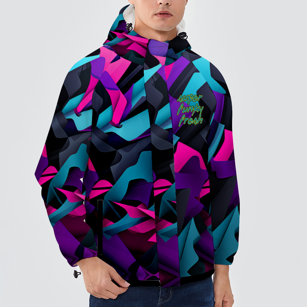 Blue and Purple Tone Digital Camo: Full-Zip Hooded Sweatshirt All Over Print Jackets with Plush