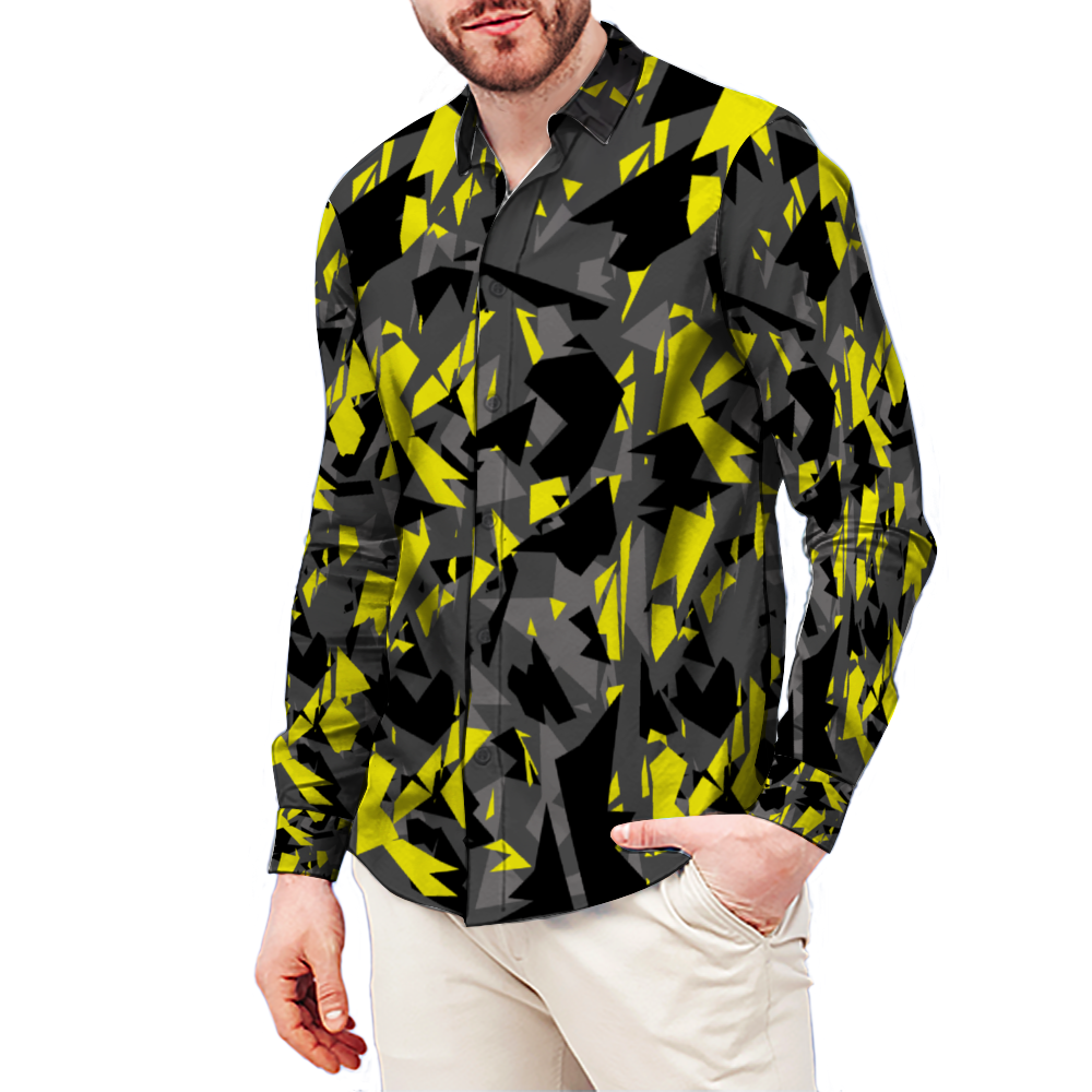 Digital Camo Men's Slim Fit Collar Long Sleeve Shirt