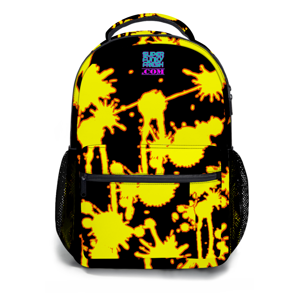 Yellow on Black Graffiti Paint School Bag Backpack