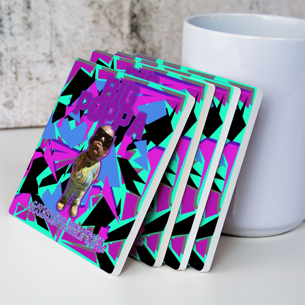 Big Poppa 4 PCS Cork Backed Ceramic Coasters for Drinks, Heat Resistant Coasters, Coffee Mug Place Mats