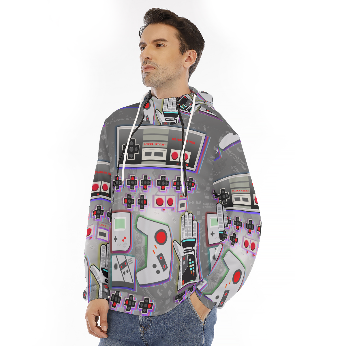 All-Over Print Men's Hoodie With Placket Double Zipper