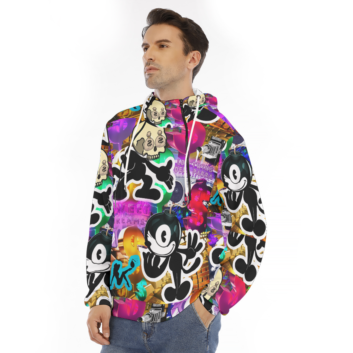 Double Trouble Men's Hoodie With Placket Double Zipper
