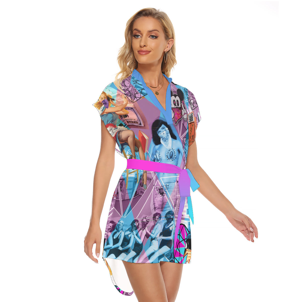 Las Maria Juanas Women's Stand-up Collar Casual Dress With Belt