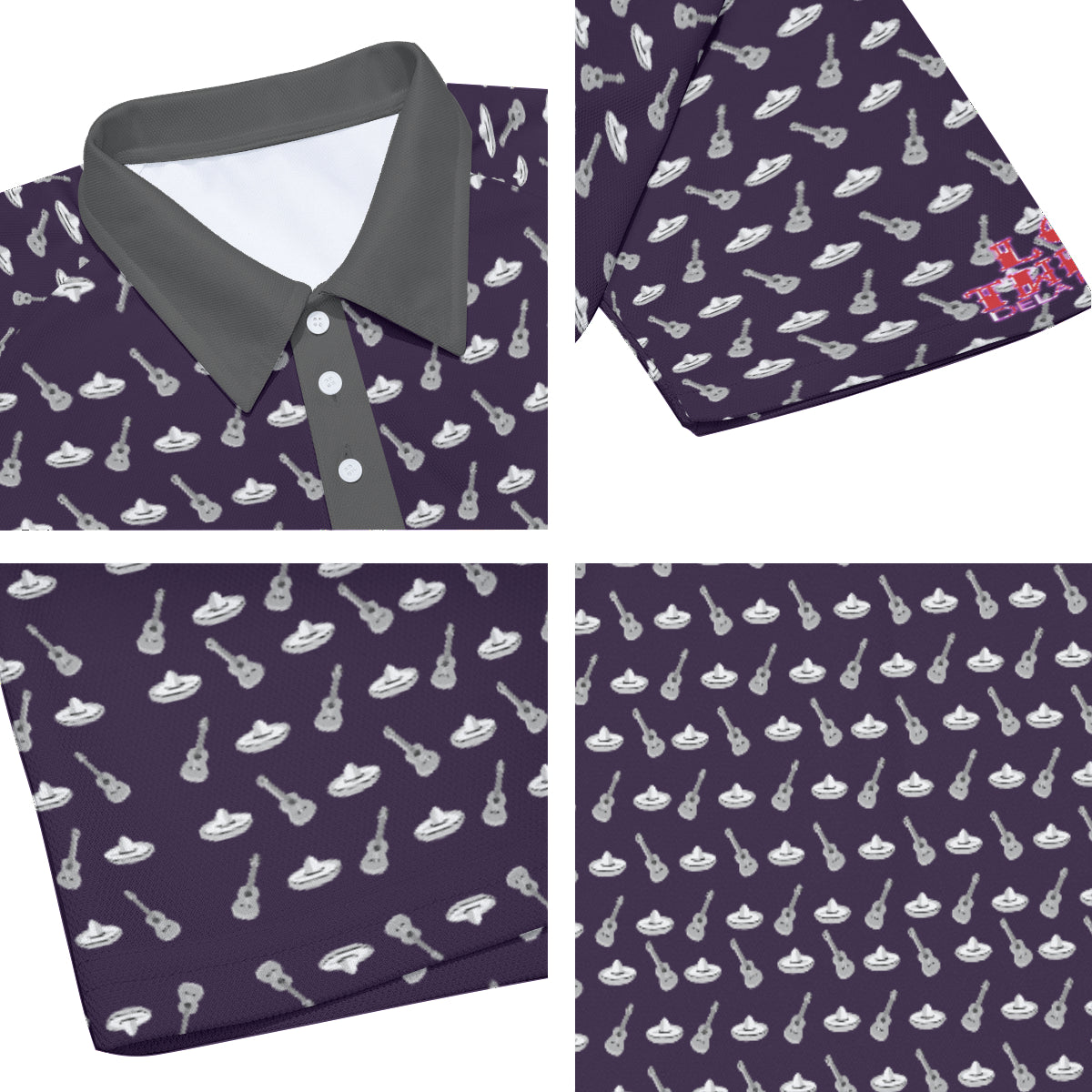 Purple Bandalero Men's Short Sleeve Polo Shirt With Button Closure