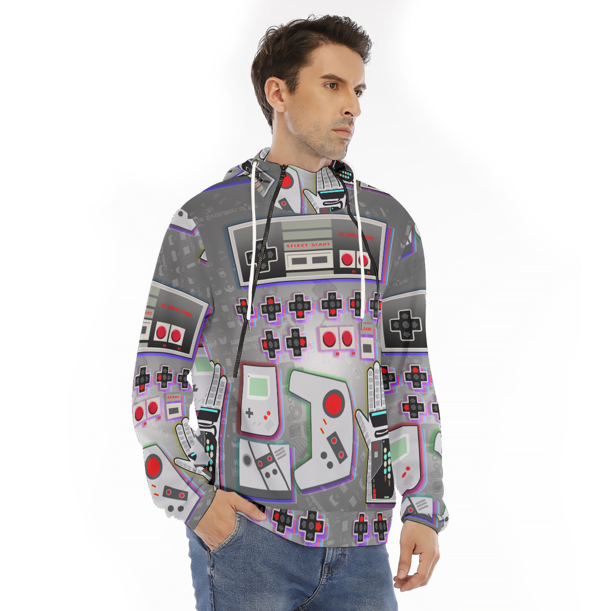 All-Over Print Men's Hoodie With Placket Double Zipper