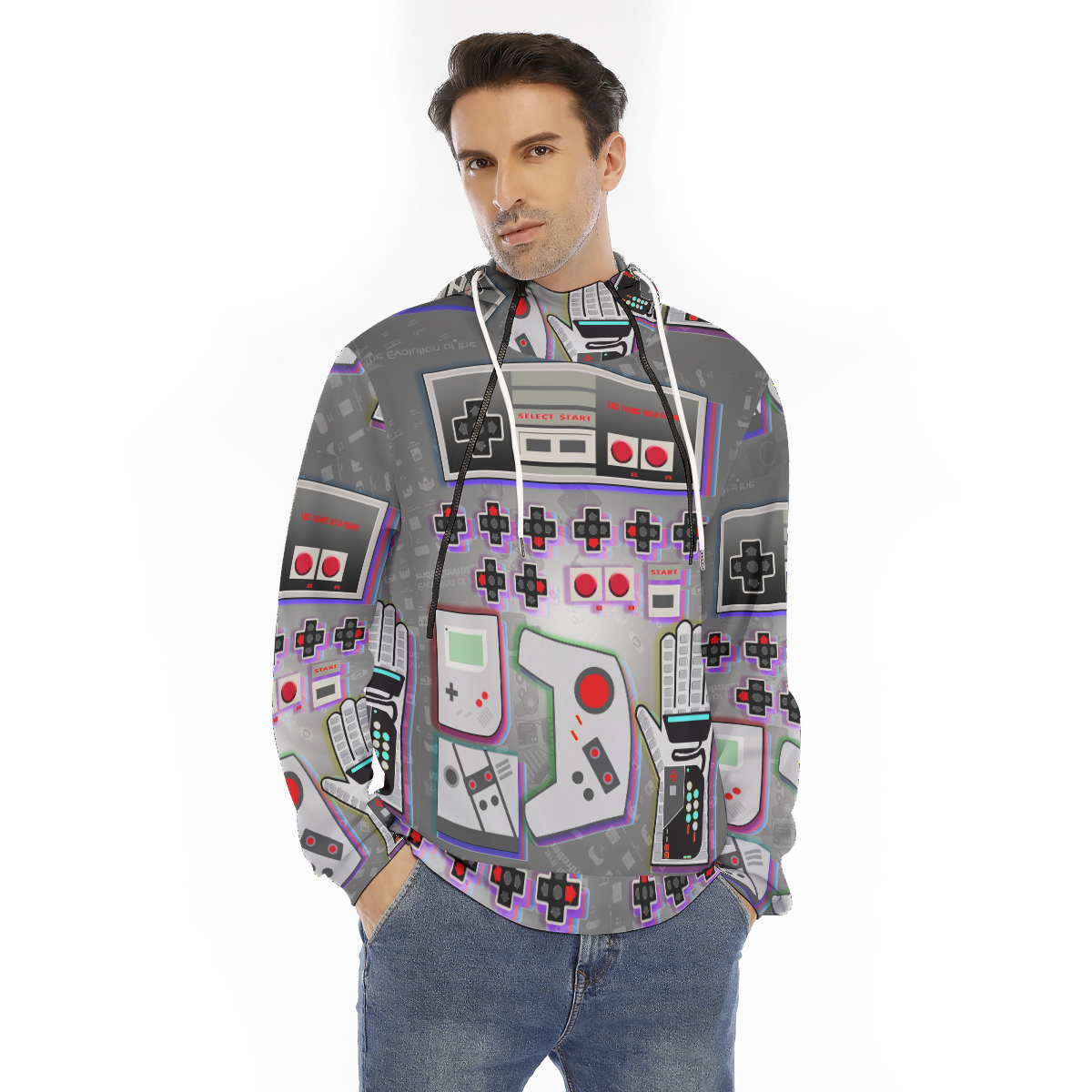 All-Over Print Men's Hoodie With Placket Double Zipper