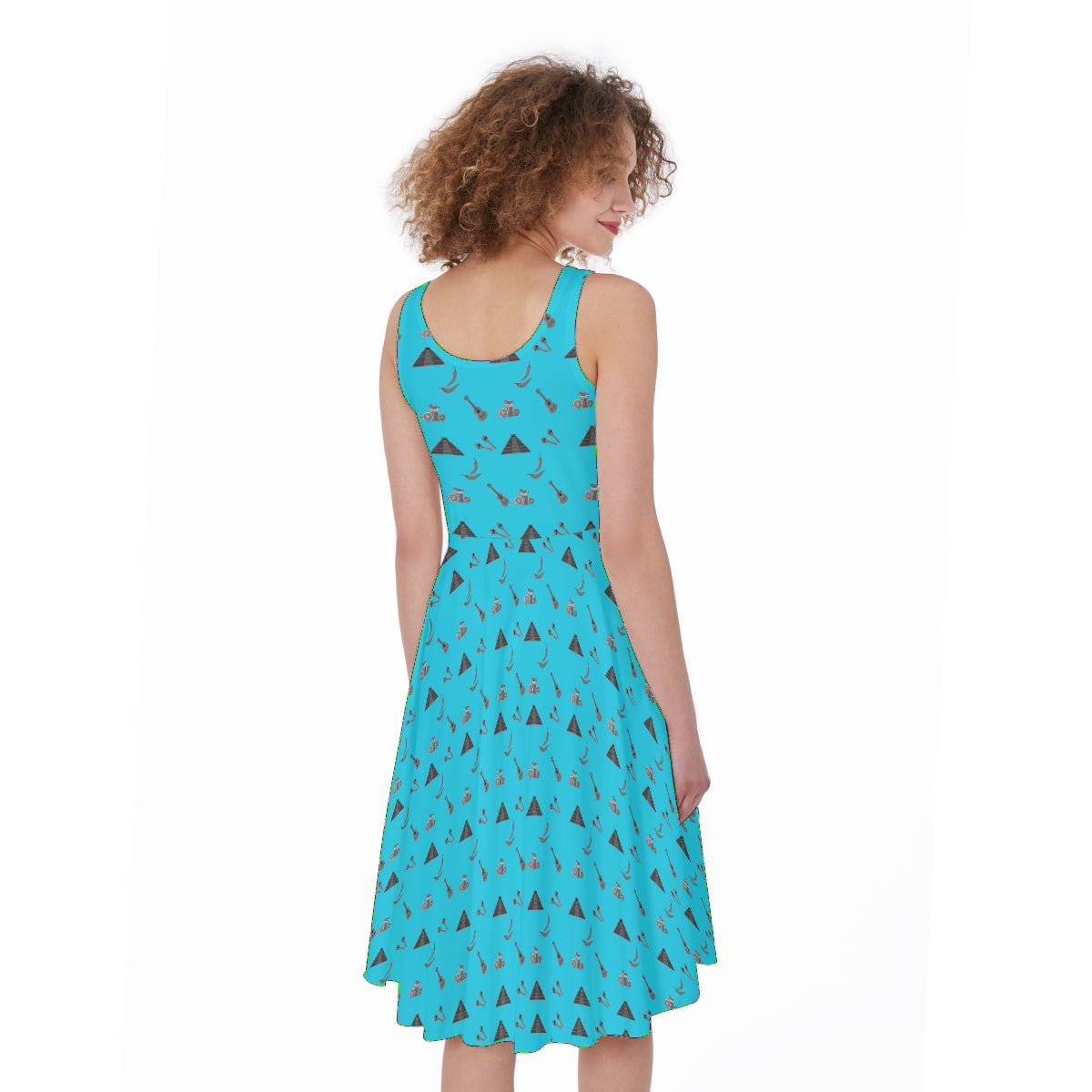 Mayan Temples and Guitar Print in Hyper Blue Women's Dress