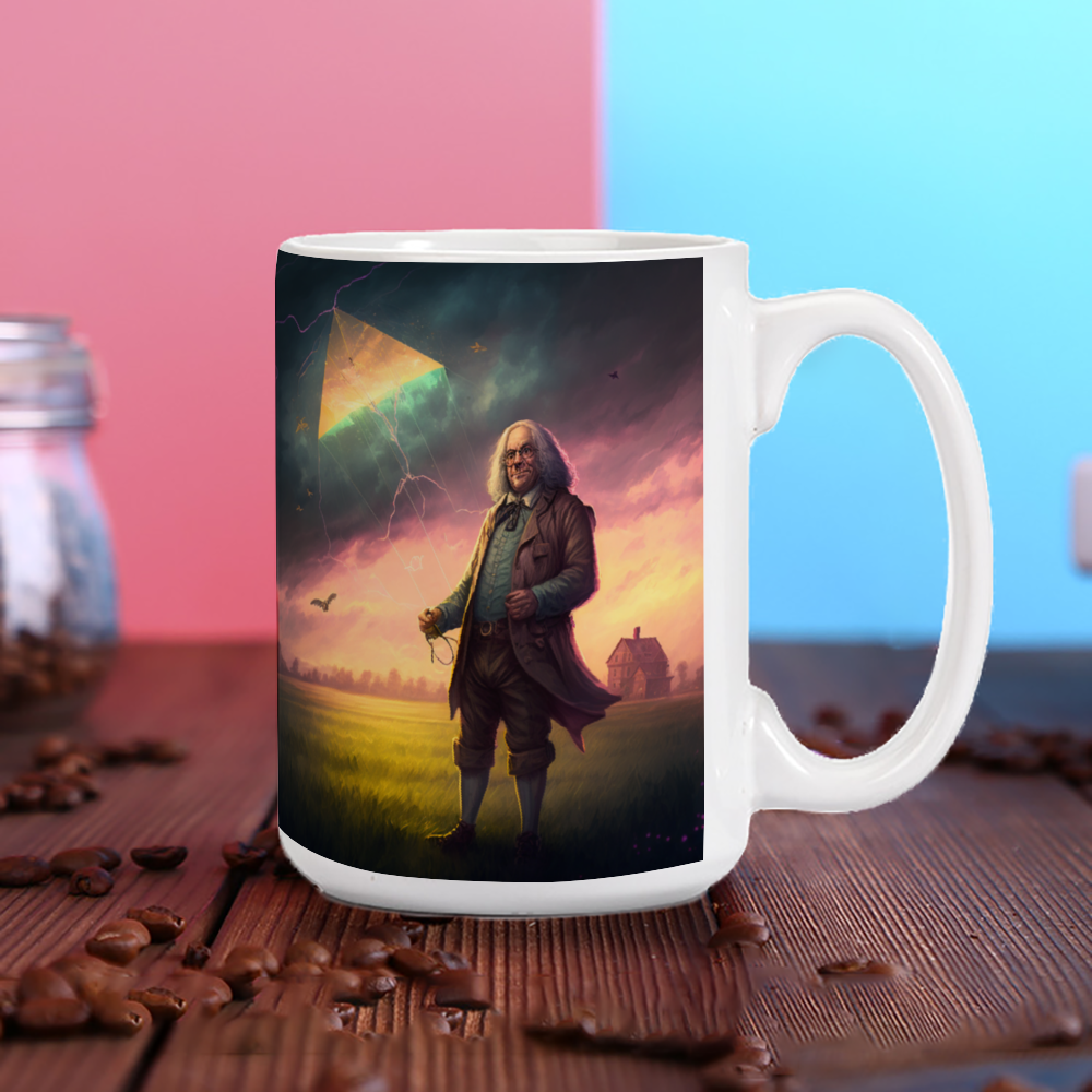 Benjamin Franklin 15 Oz White Ceramic Coffee Mug