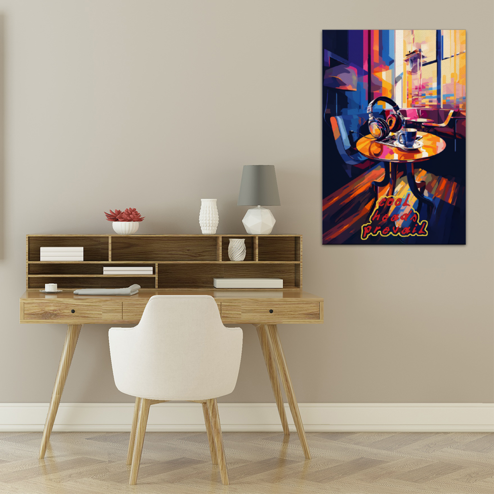 Cool Heads Prevail Headphone Wooden Inner Framed Canvas Painting 16" x 24"