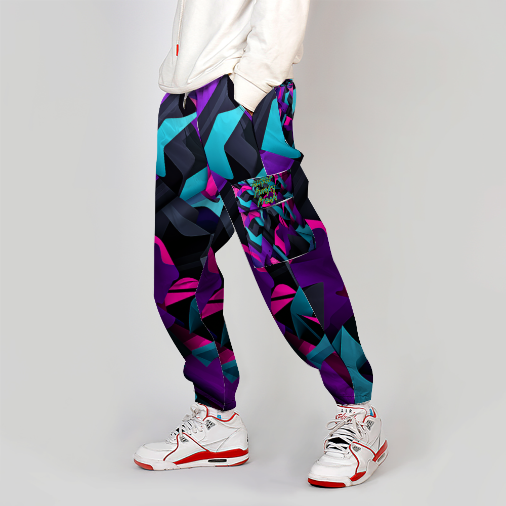 Blue and Purple Tone Digital Camo Print Long Casual Baggy Jogger Pants
