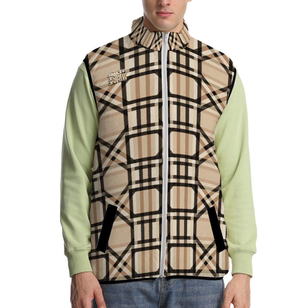 Plaid Brown/Black Bubble Coat Sleeveless Cotton Vests