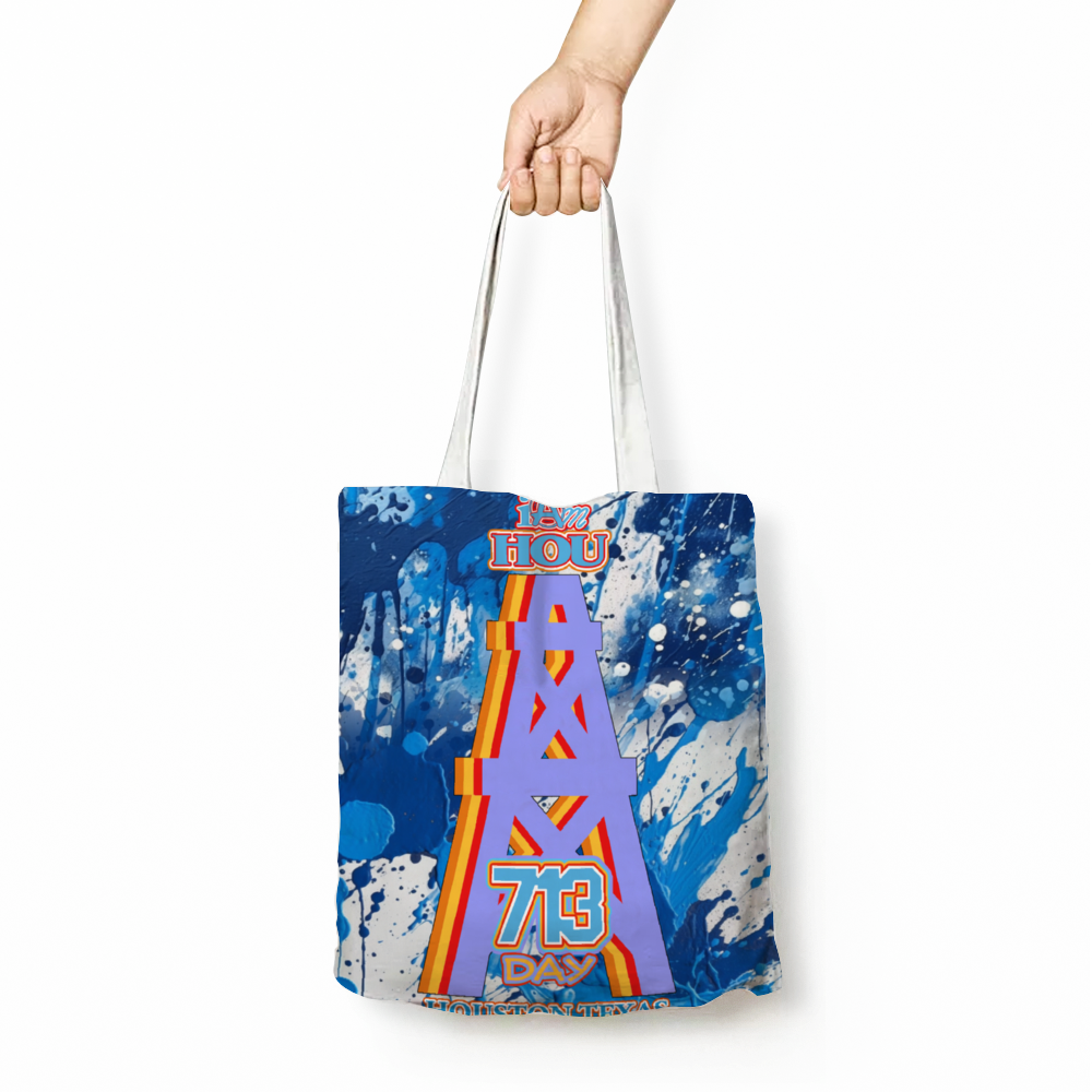 I am Hou Blue Paint Canvas Tote Bags 15" × 18" with Inner Zippered Pocket