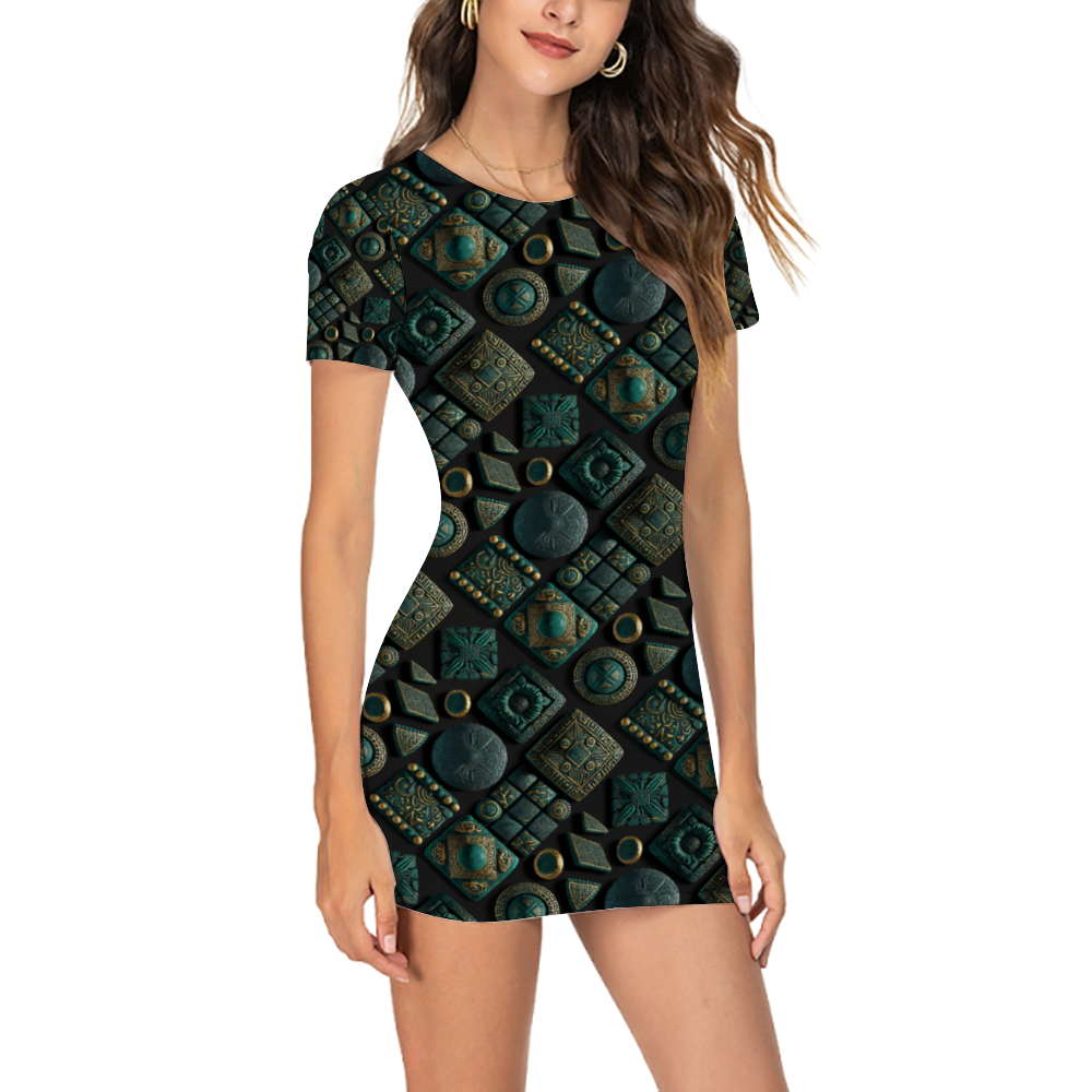 Aztec Stone Short Sleeve Dress Women's Skirts