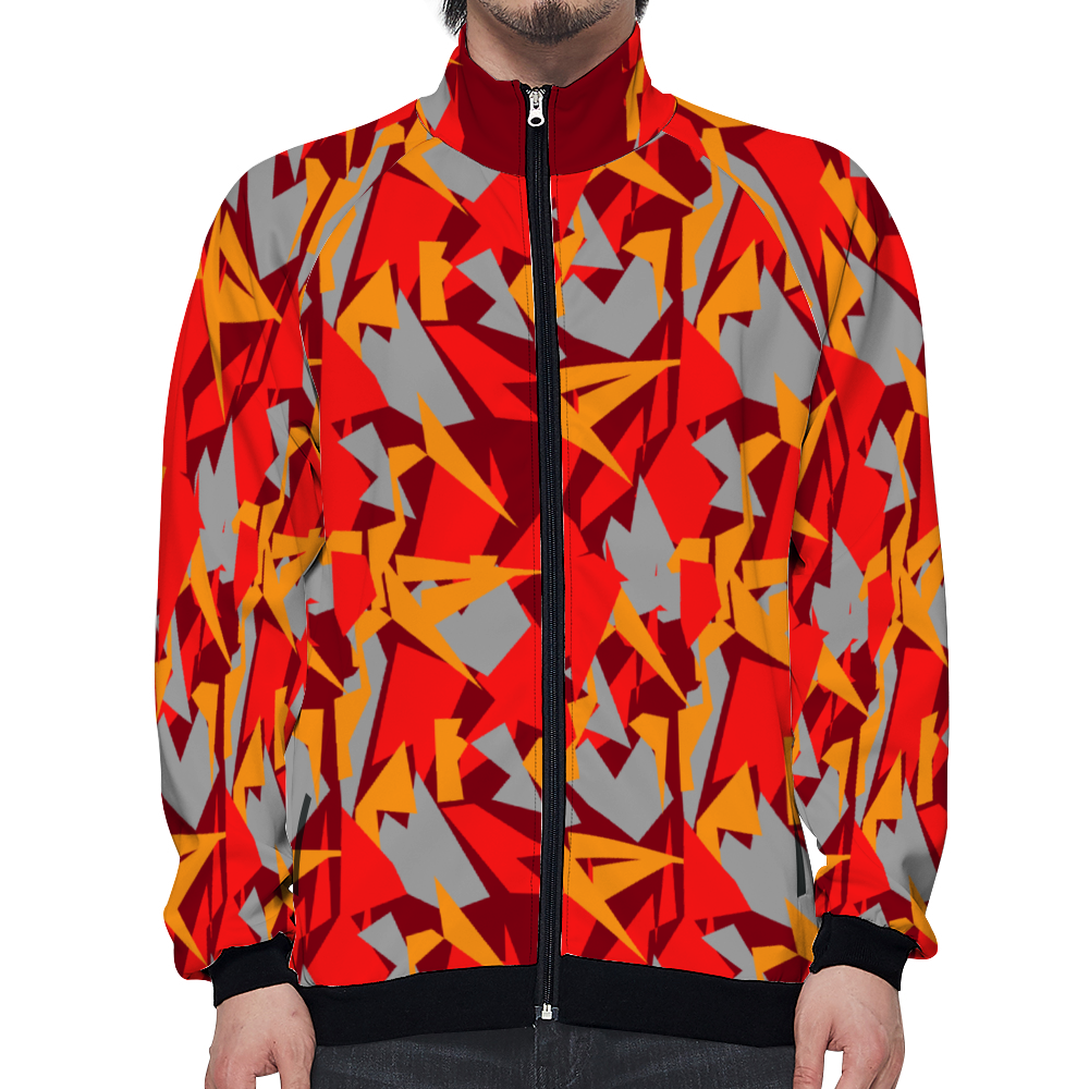Digital Camo on Maroon Slim Fit Thin Japanese Terry Baseball Jacket