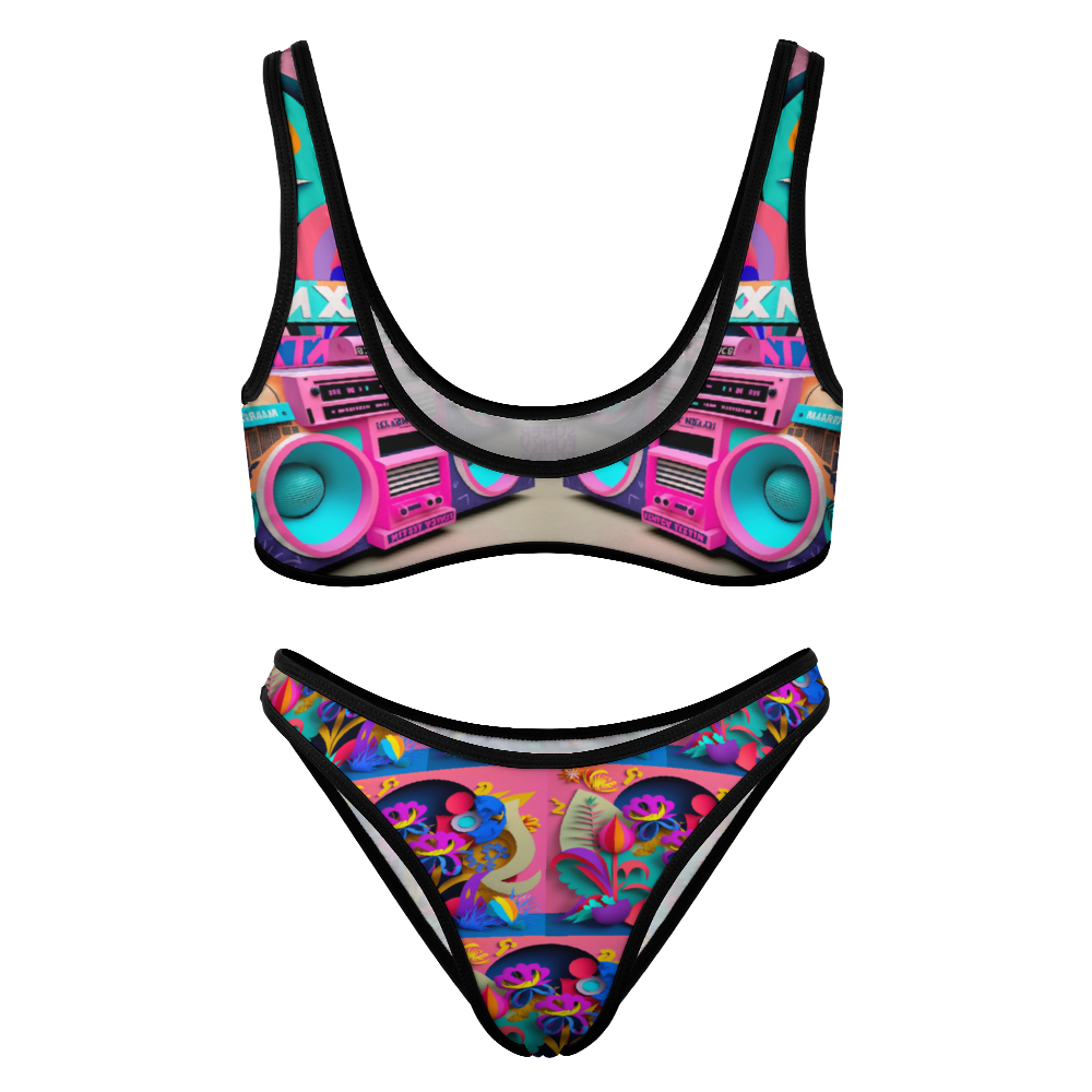 boombox and flowers Women's Two Piece Swimsuits