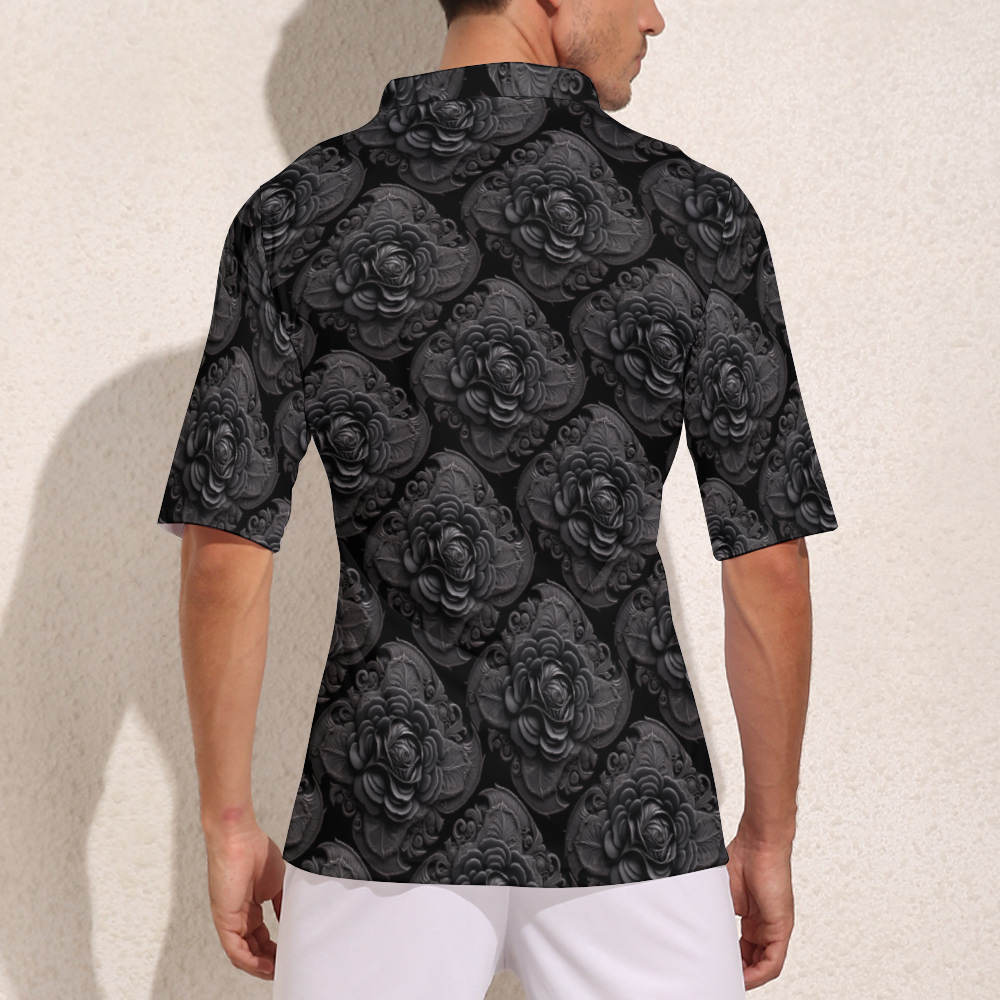 Black Roses Motif Rugby Jersey Sports Training Clothing