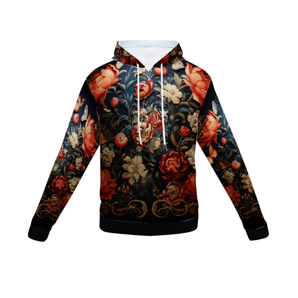 Flower Motiff DeLa Parra All Over Print Plush Hoodies with Pockets
