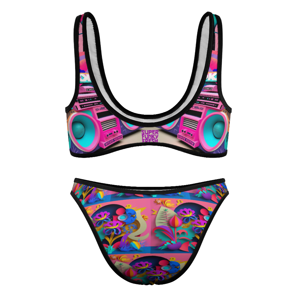 boombox and flowers Women's Two Piece Swimsuits