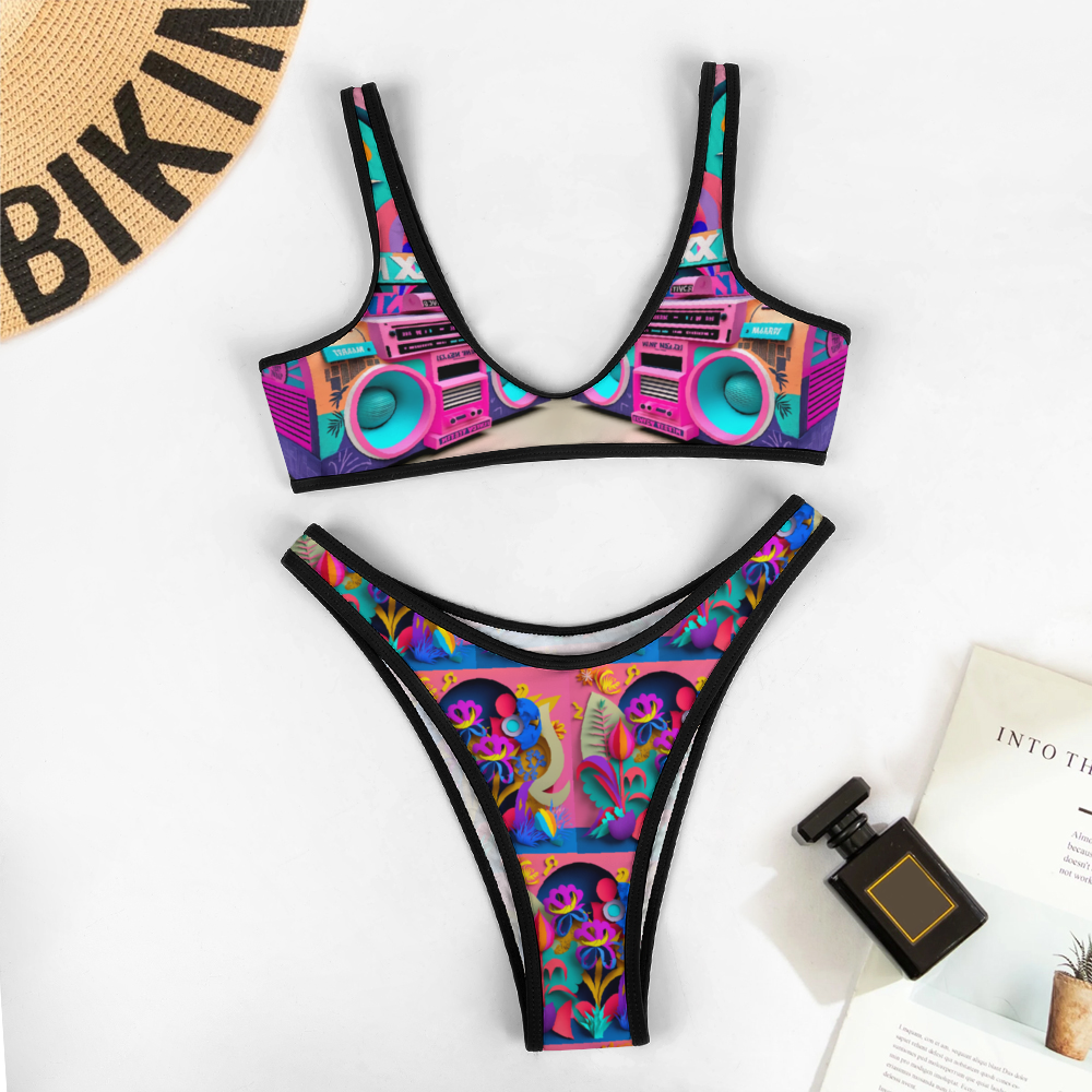boombox and flowers Women's Two Piece Swimsuits