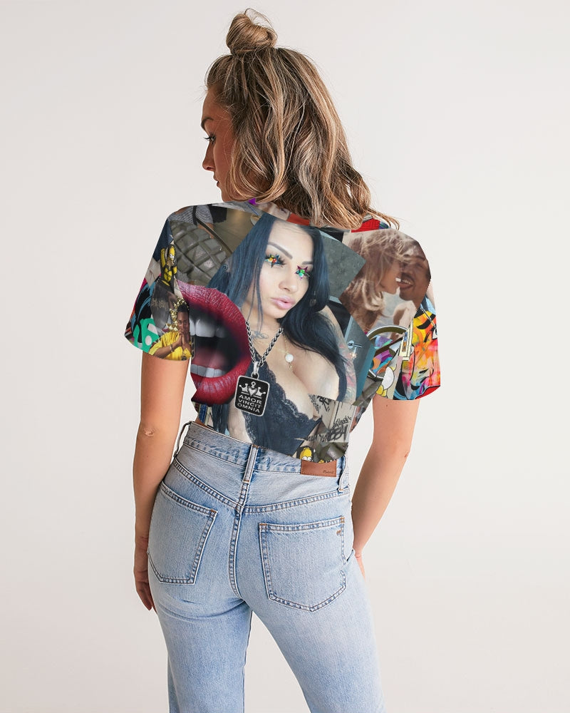 Kiss the Fame Women's Twist-Front Cropped Tee