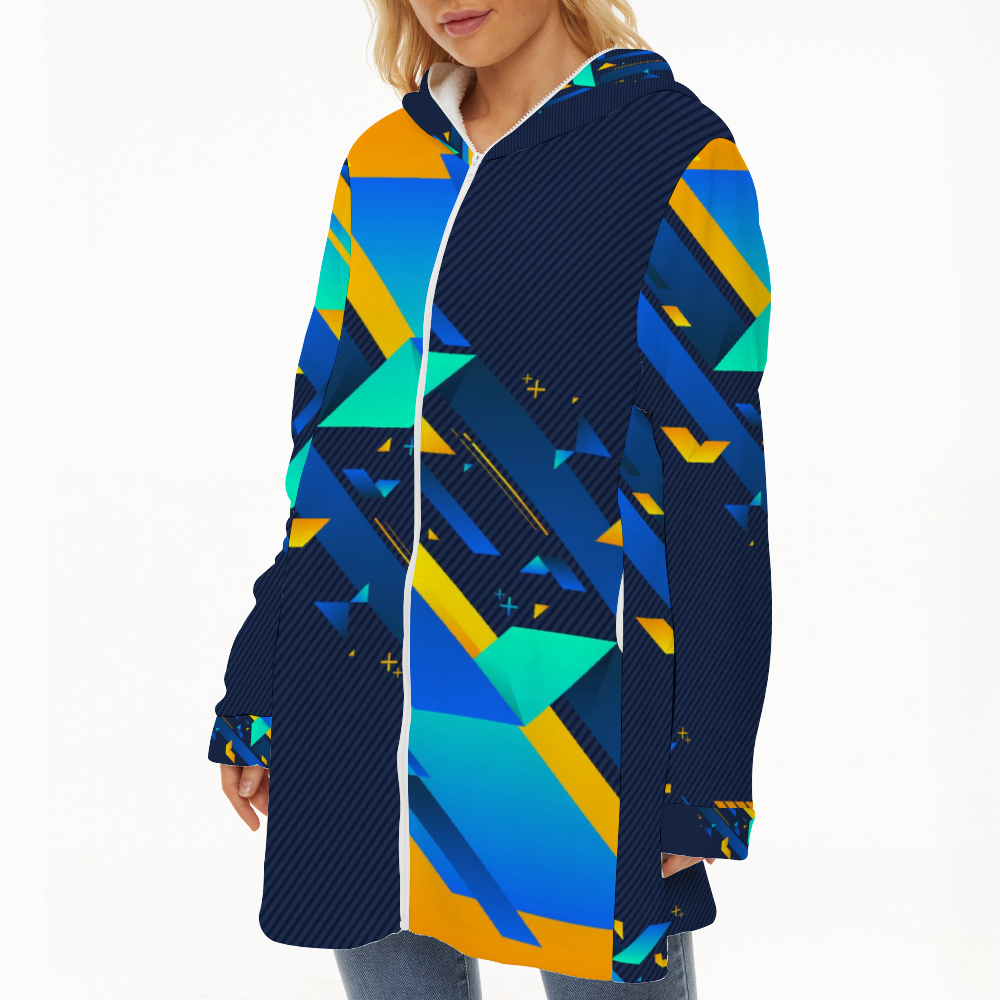 Fractual Fresh Blue Ladies Long Plush Hoody