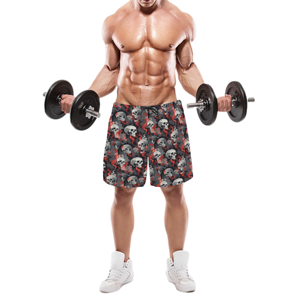 Fire and Skulls Men's Mesh Lining Fast Drying Swim Trunks