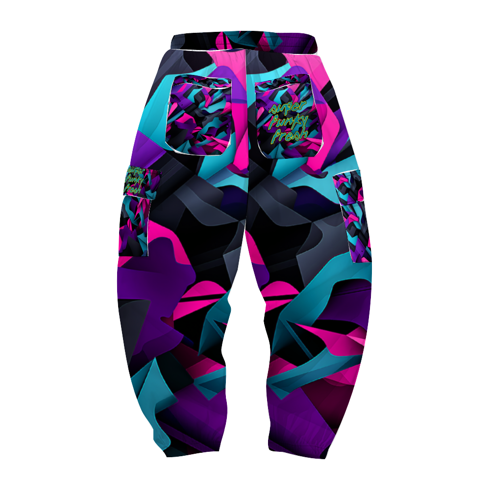 Blue and Purple Tone Digital Camo Print Long Casual Baggy Jogger Pants