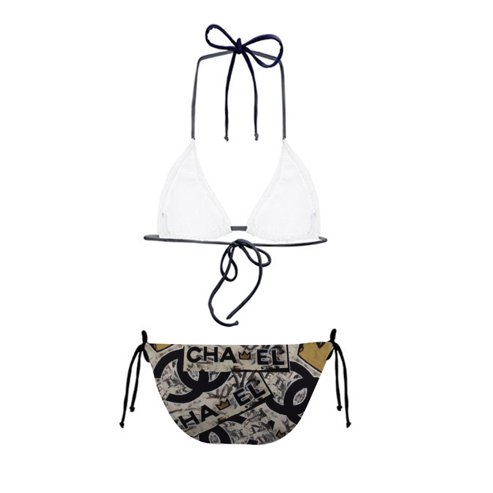 EL Cha Women's All Over Print Bikini with Black Straps