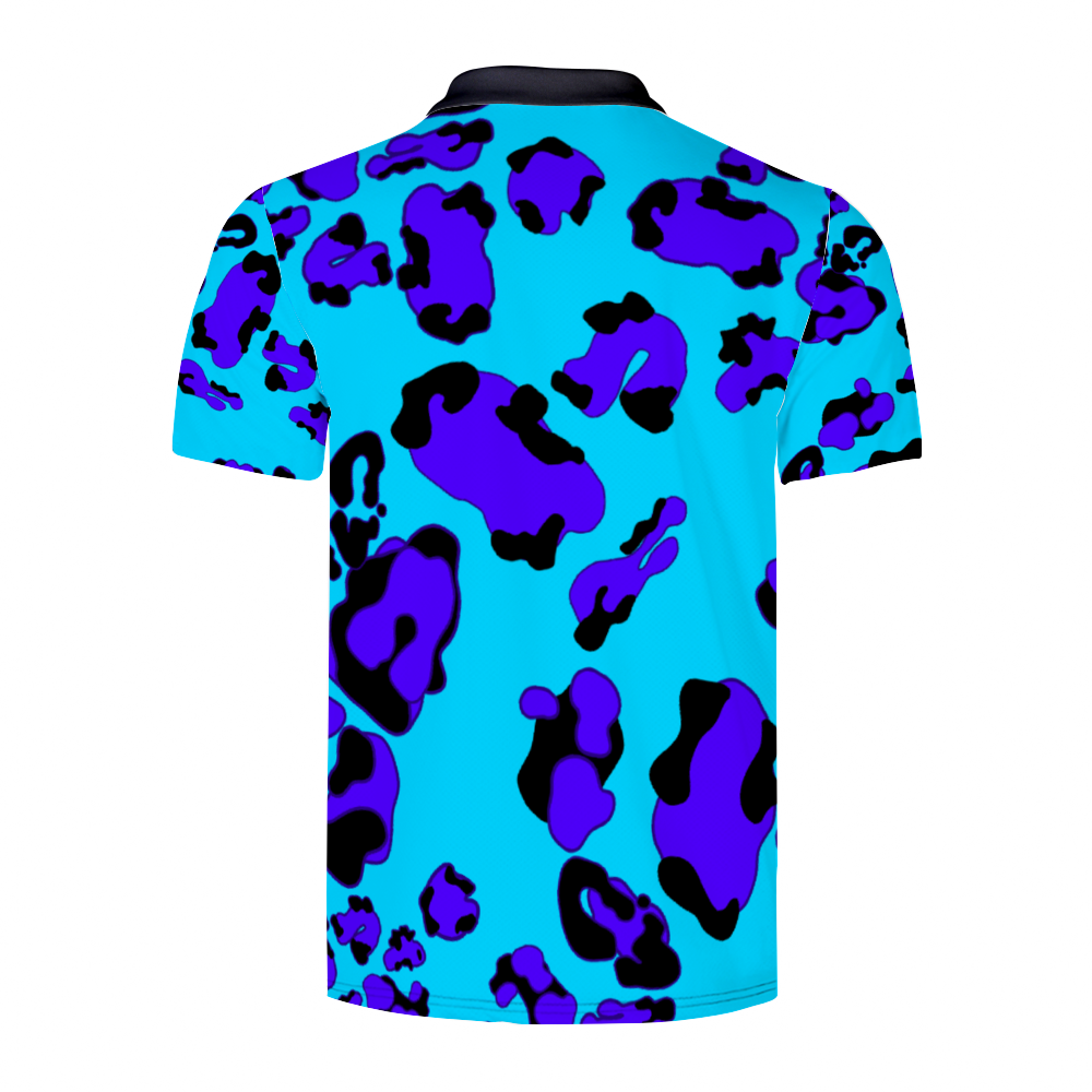 Baby Blue Chetah POLO Neck Shirts Black & White Neck Option
