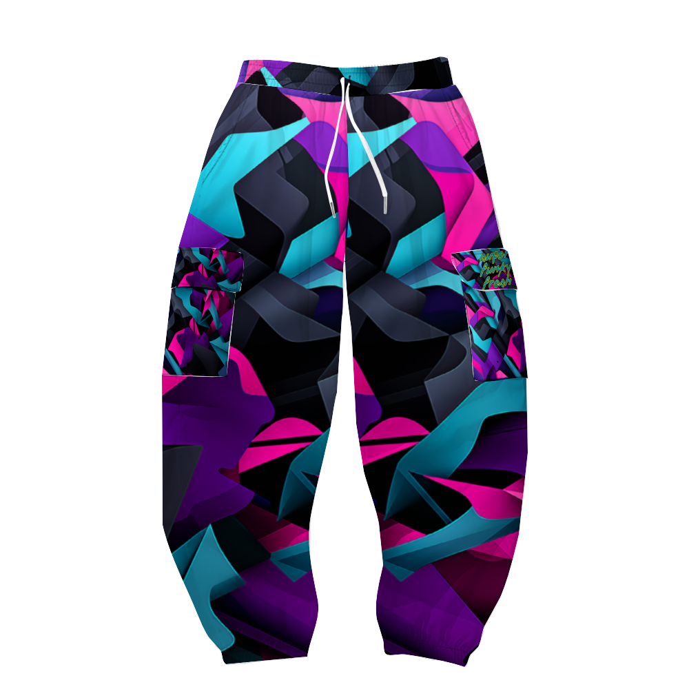 Blue and Purple Tone Digital Camo Print Long Casual Baggy Jogger Pants