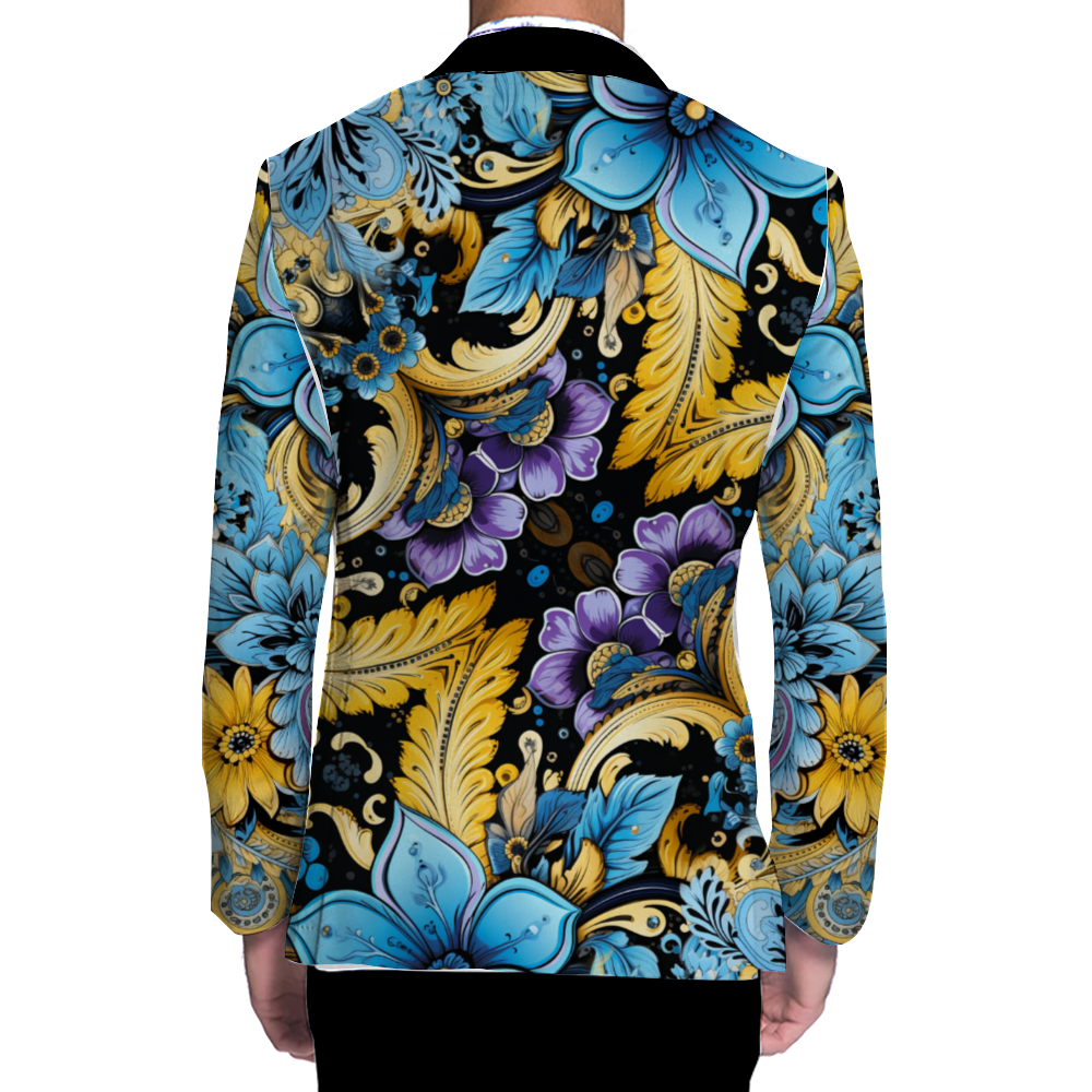 Flores Azul y Oro Suit Blazer Coat Fashion Light Coat
