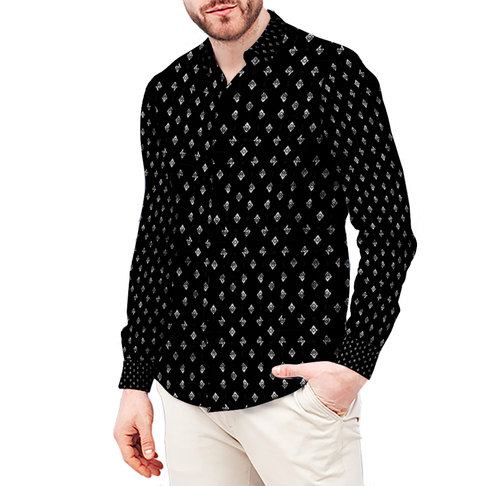 Diamond Mottif Print Men's Collar Long Sleeve Shirt