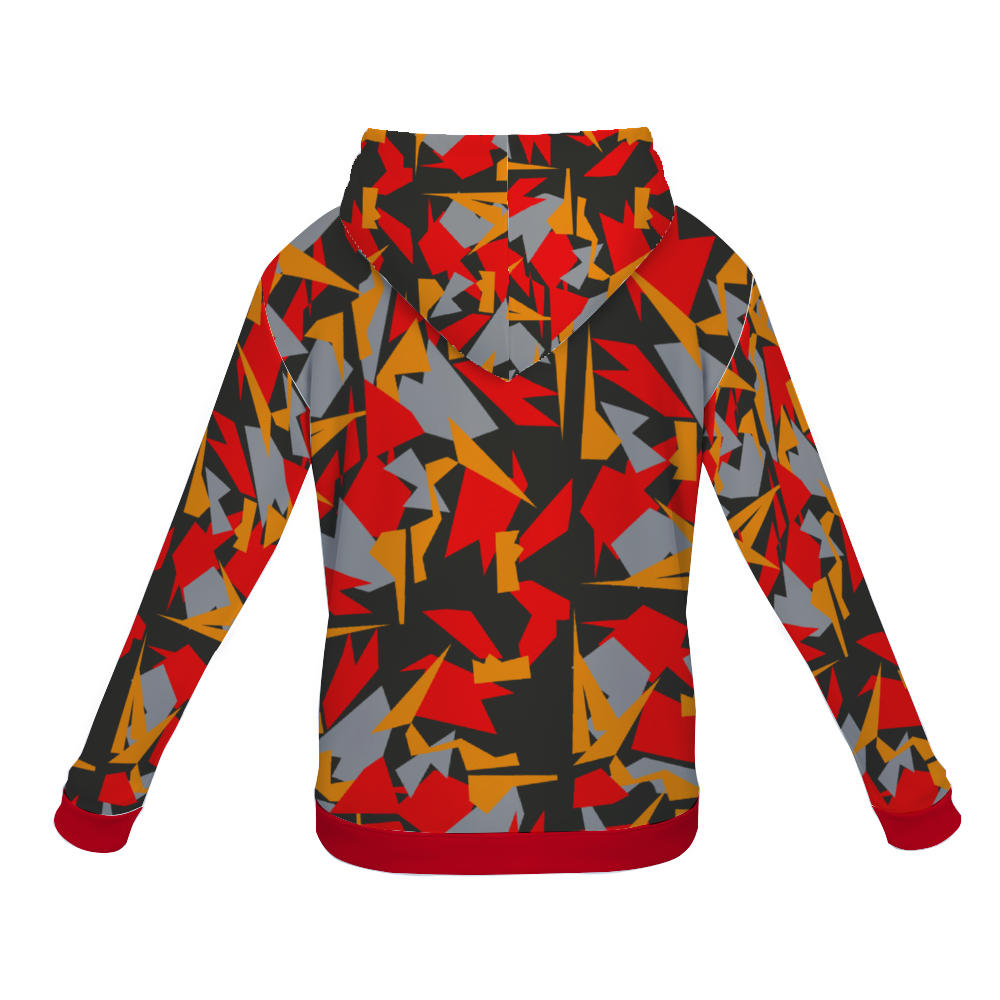 Super Funky Fresh Camo Red/Orange/Gray All Over Print Plush Spun Velve Hoodie with Pockets