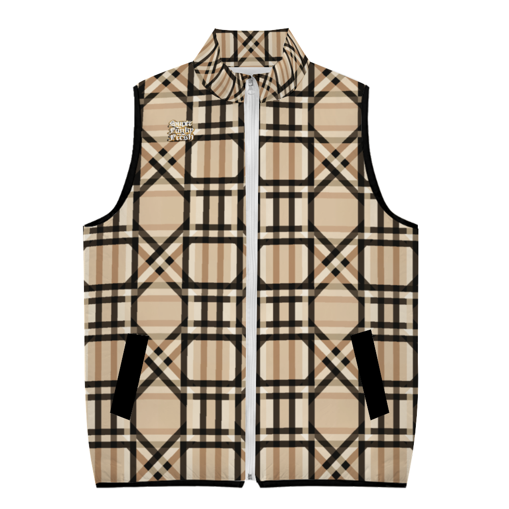 Plaid Brown/Black Bubble Coat Sleeveless Cotton Vests