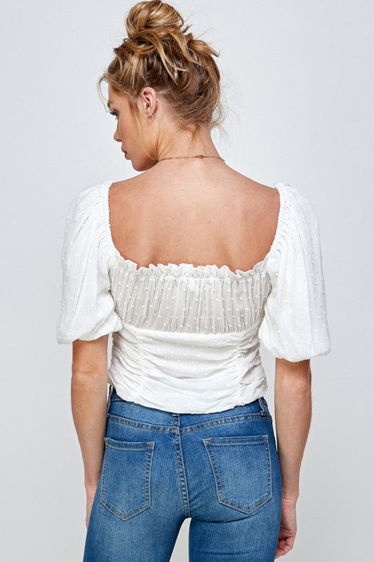 Swiss Dot Top with Ruched Waist