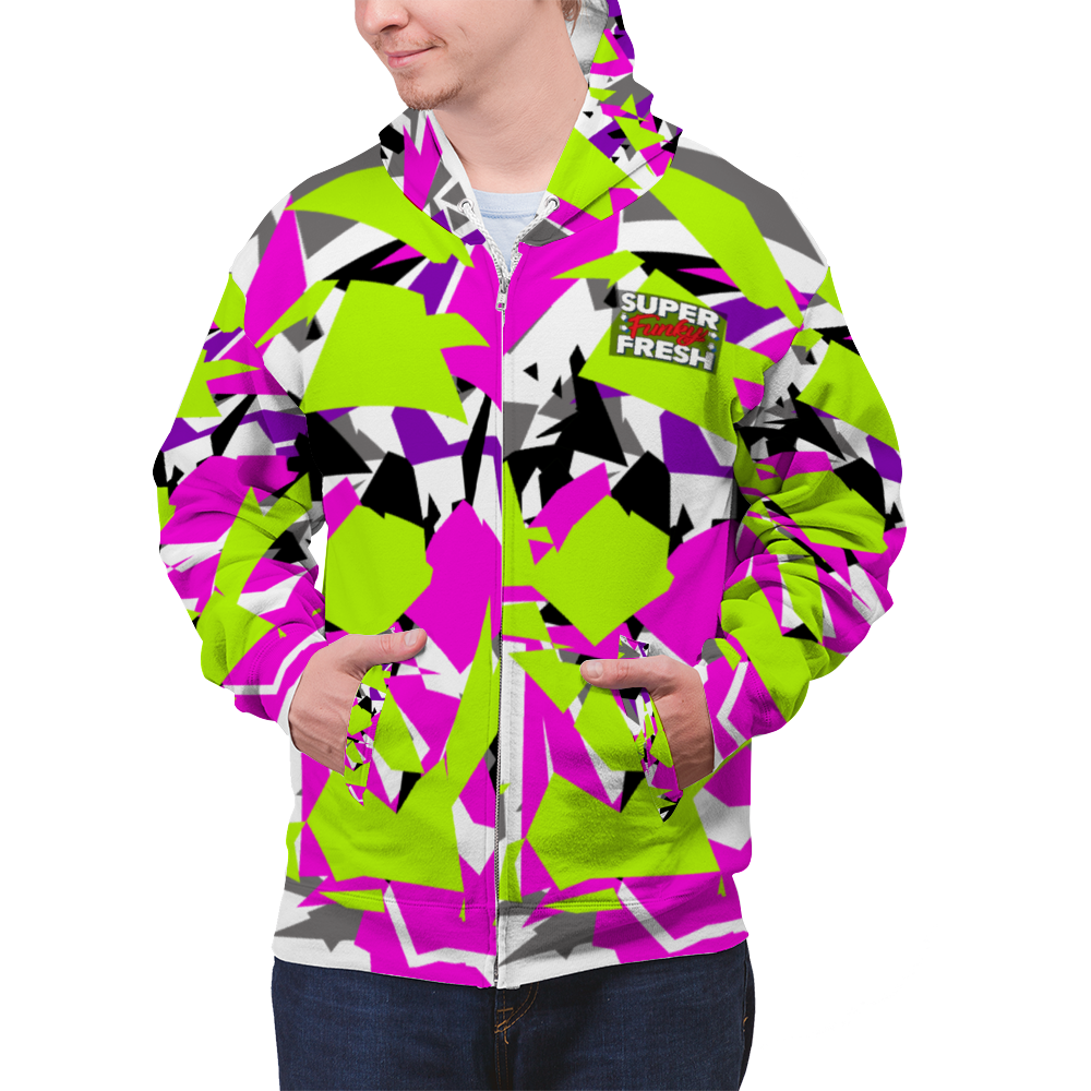 Pink Glitch Camo Terrycloth Zipper Hoodie