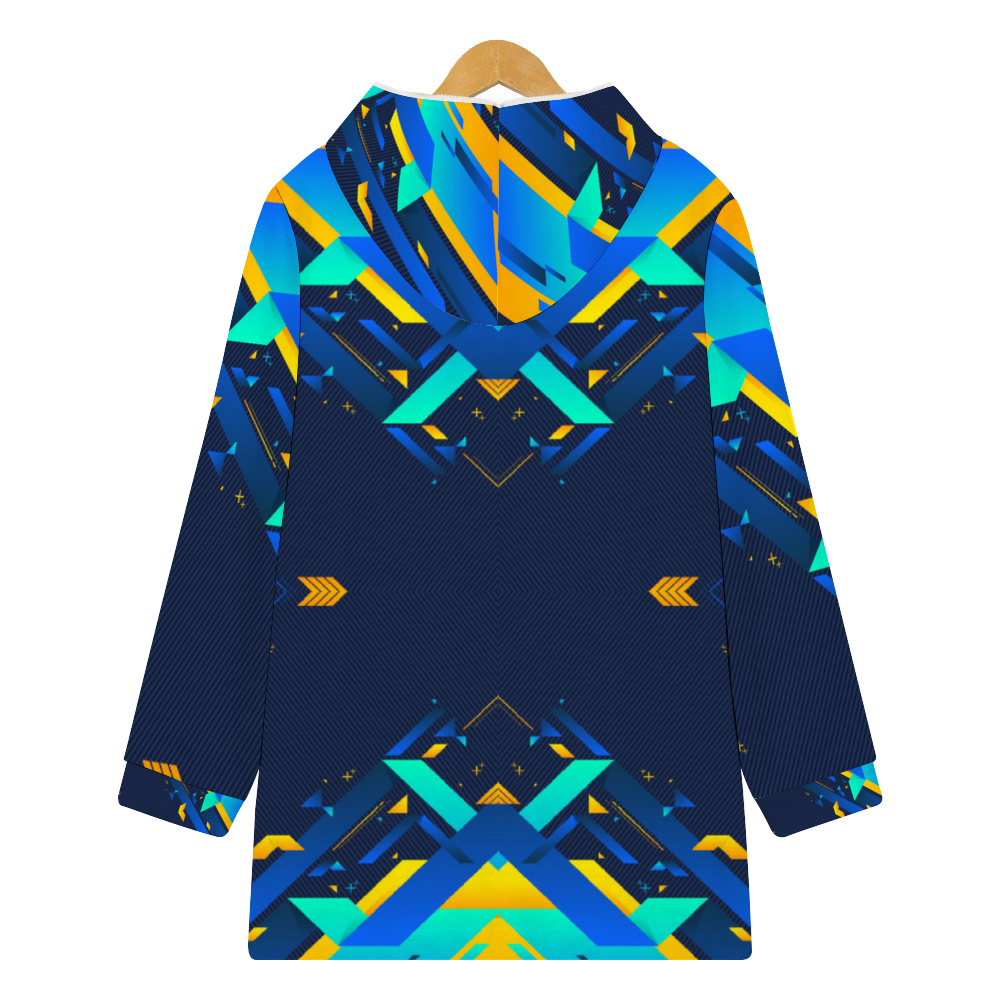 Fractual Fresh Blue Ladies Long Plush Hoody