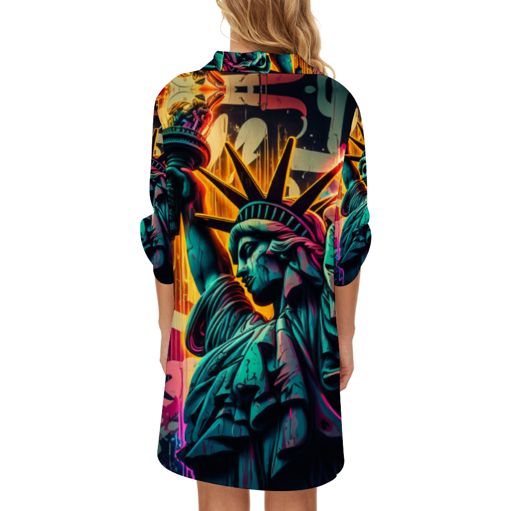 New York Scene of Women's Long Blouse Shirts with Half Sleeve