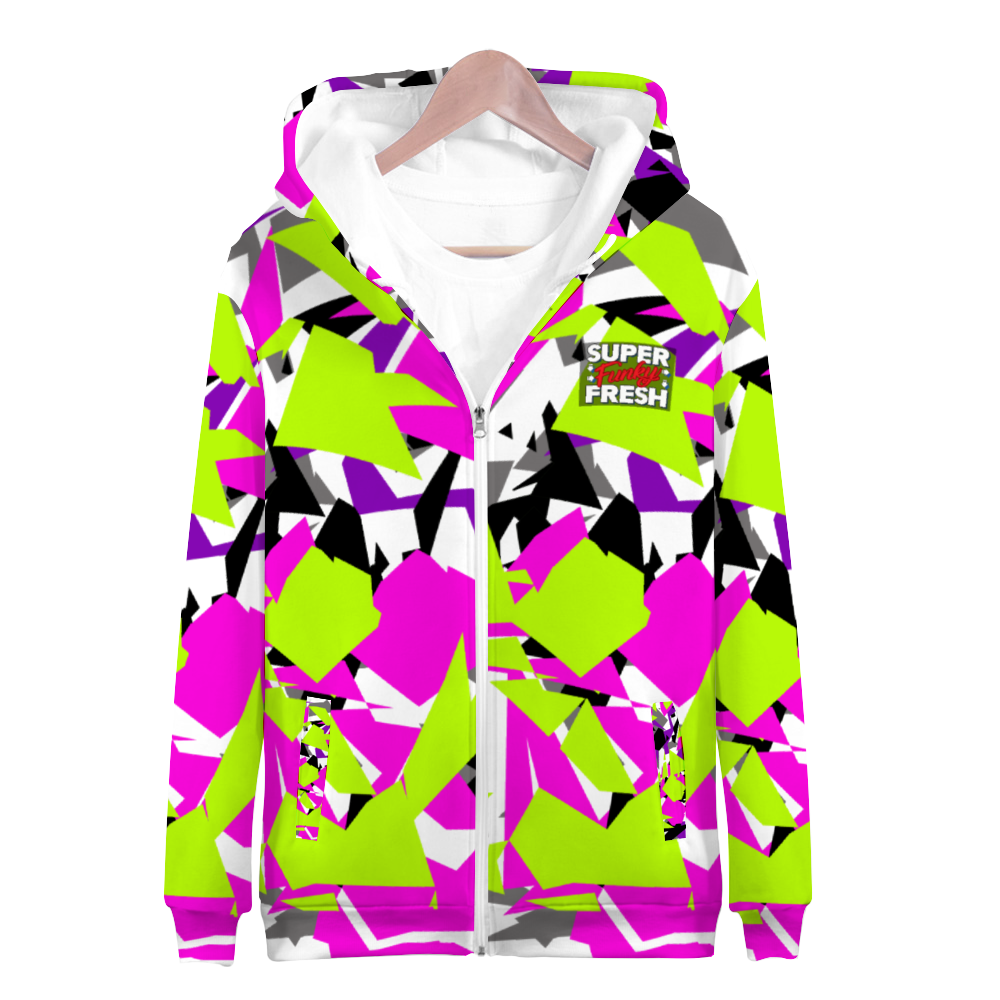 Pink Glitch Camo Terrycloth Zipper Hoodie