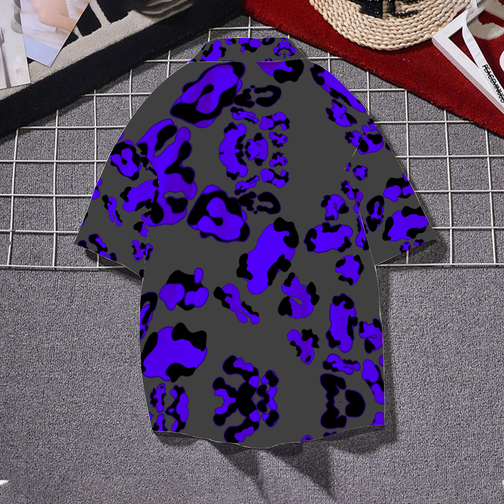 Blue Cheetah on Gray Short Sleeves Shirt Unisex Custom Shirts