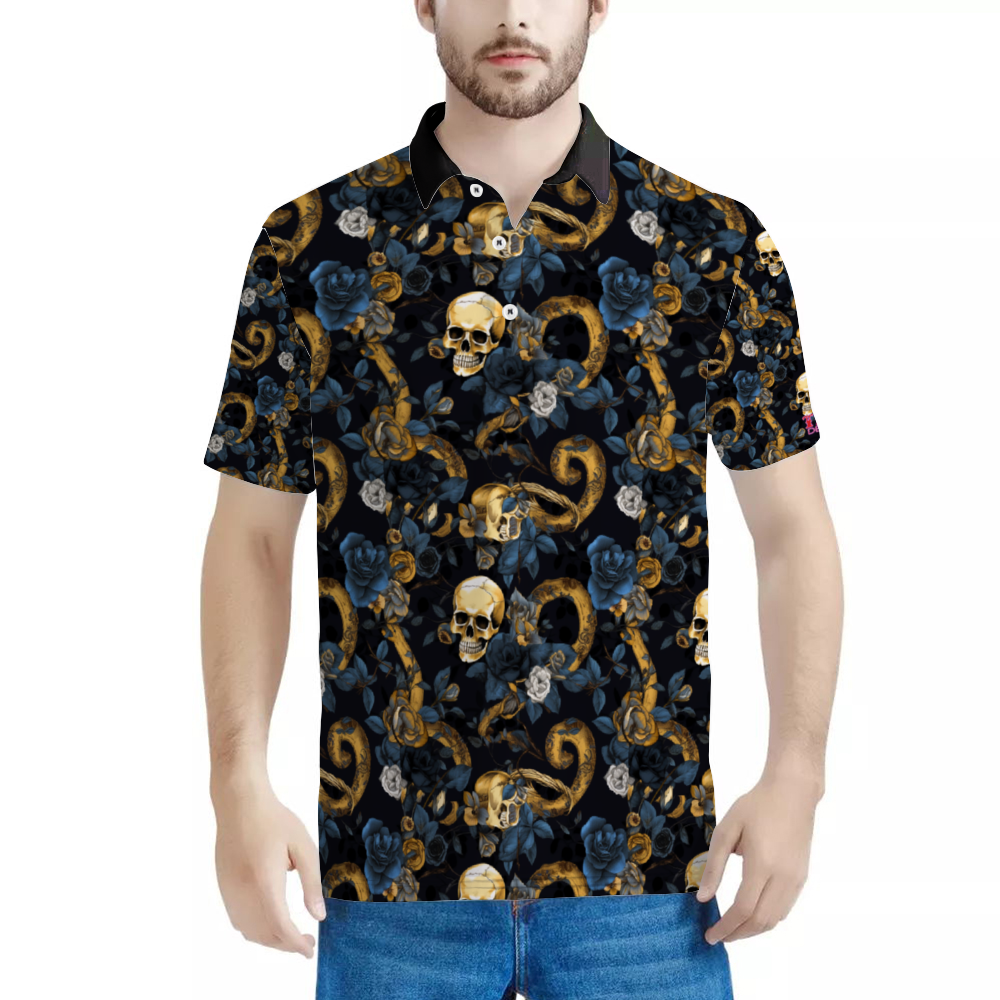 Midnight Blue Skull Shirts Men's Classic Polo Shirt Tees