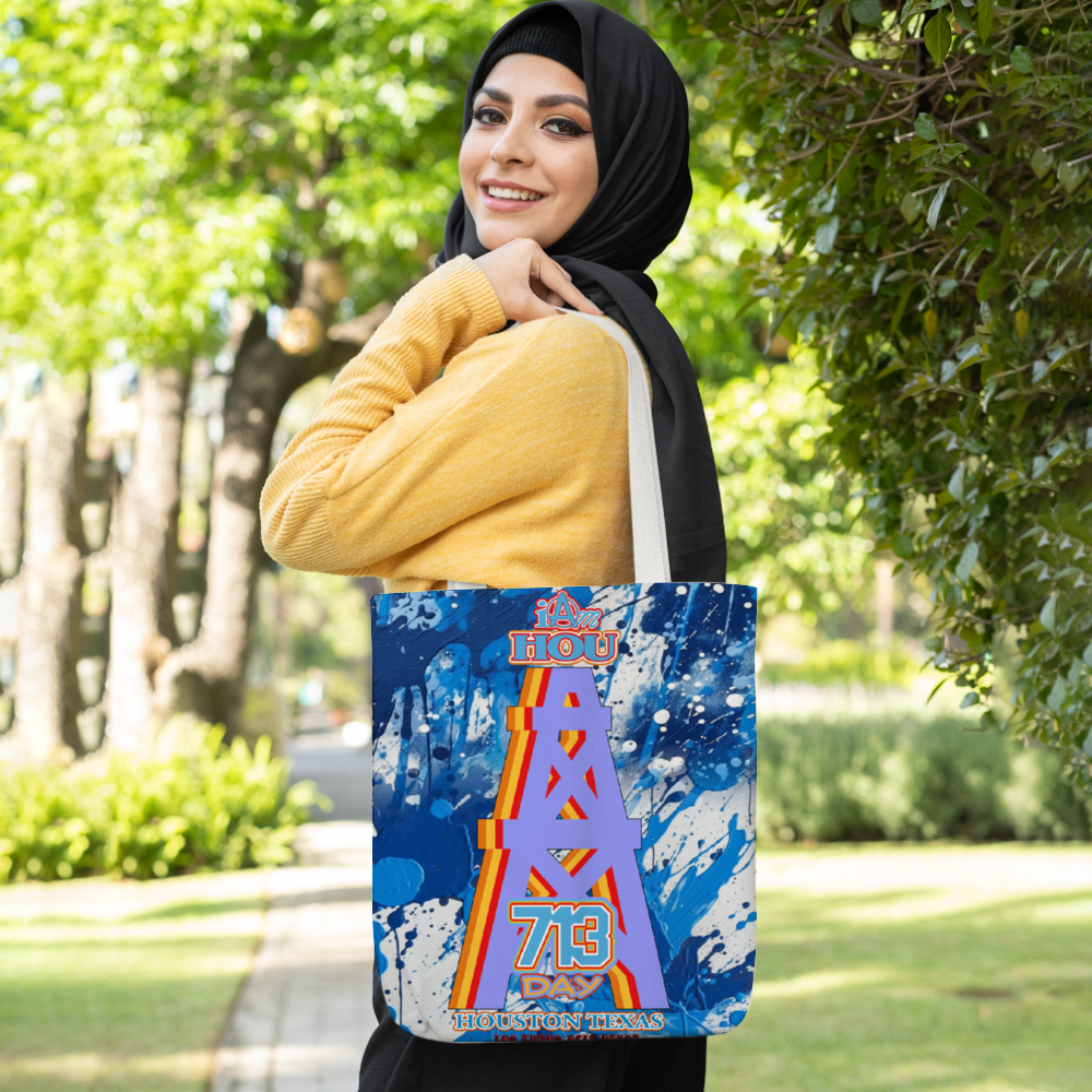 I am Hou Blue Paint Canvas Tote Bags 15" × 18" with Inner Zippered Pocket