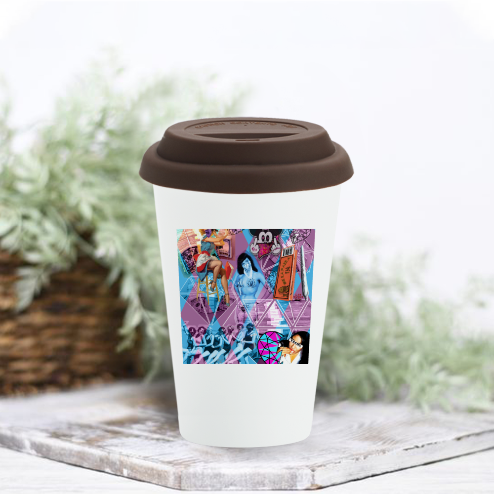 Las Marijuanas Ceramic Coffee Mug with Silicone Lid 11oz