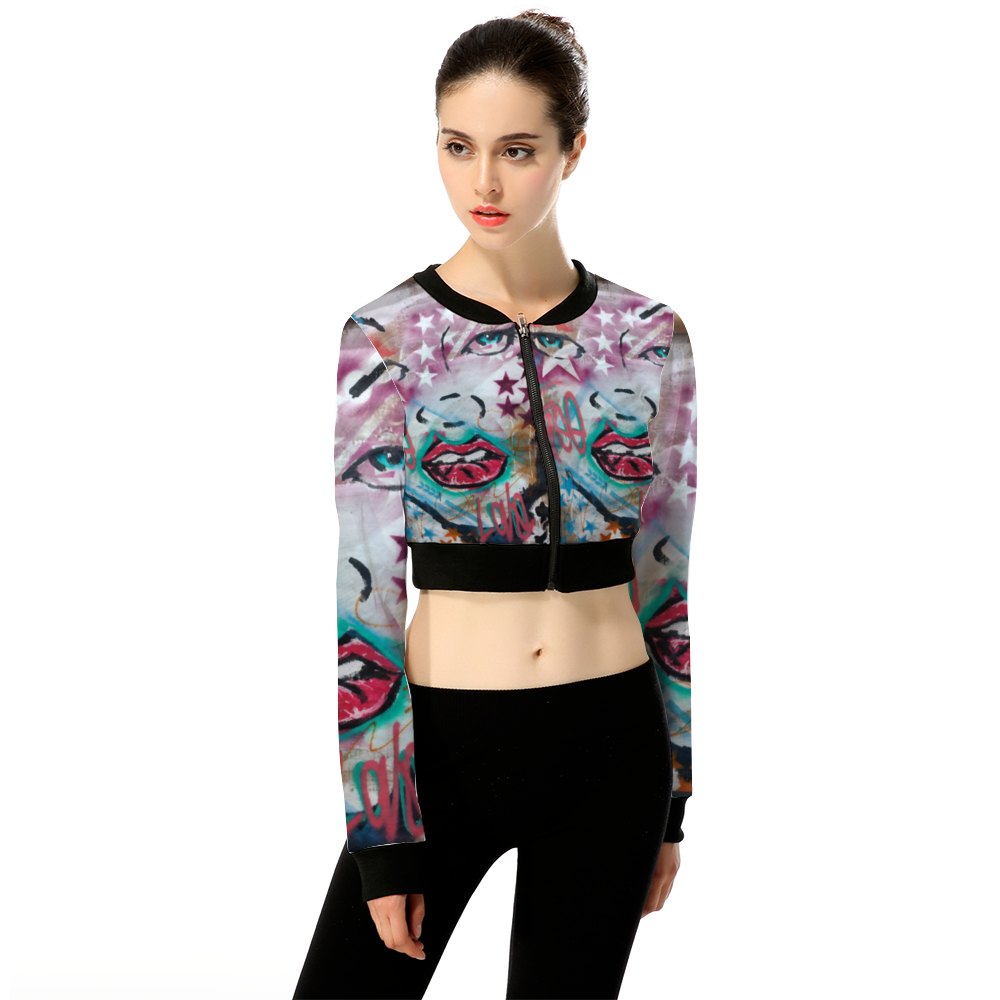 Super Funky Fresh Women's All Over Print Crop Zipper Jacket