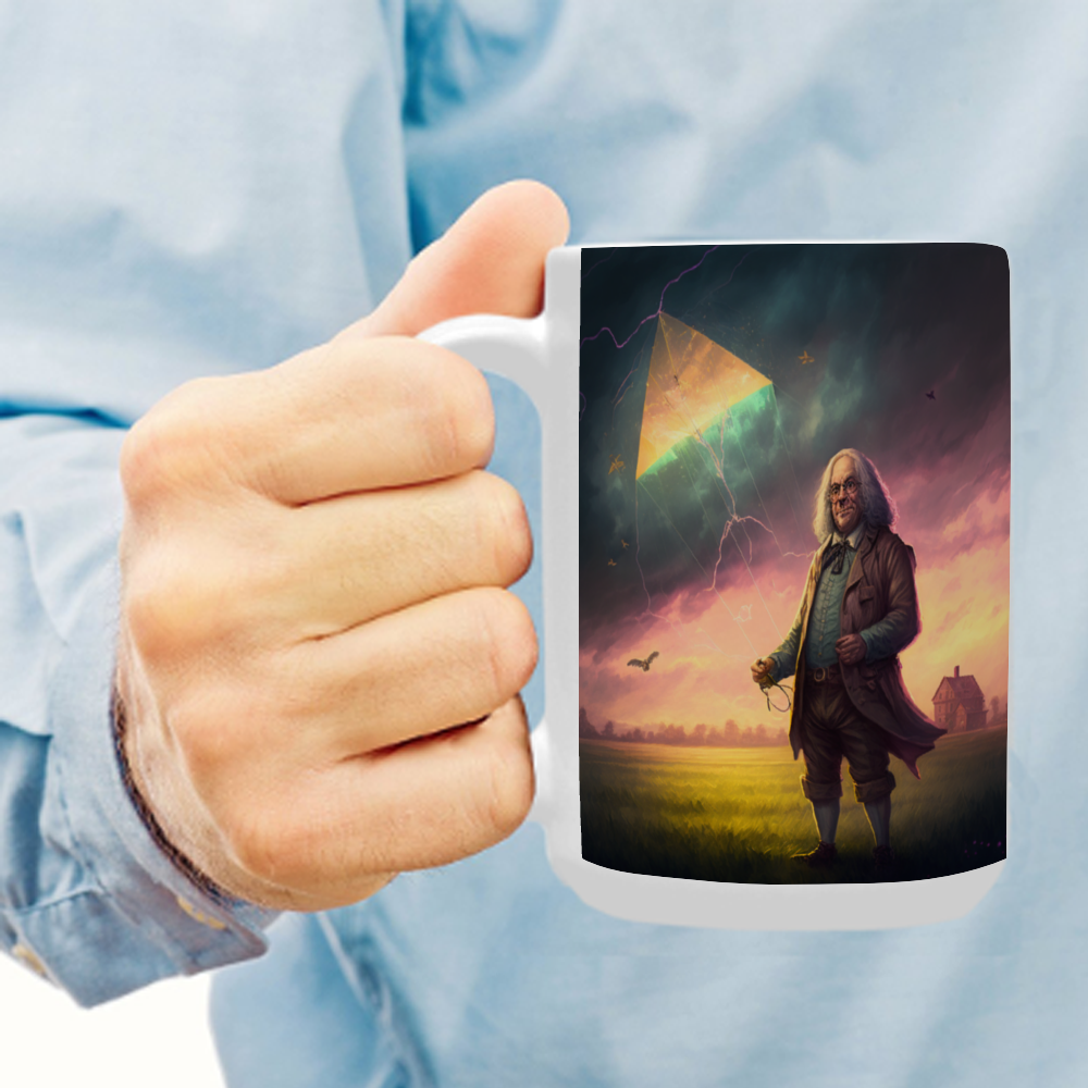 Benjamin Franklin 15 Oz White Ceramic Coffee Mug