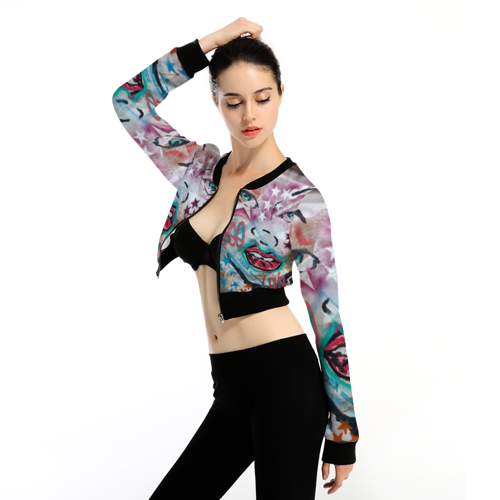 Super Funky Fresh Women's All Over Print Crop Zipper Jacket