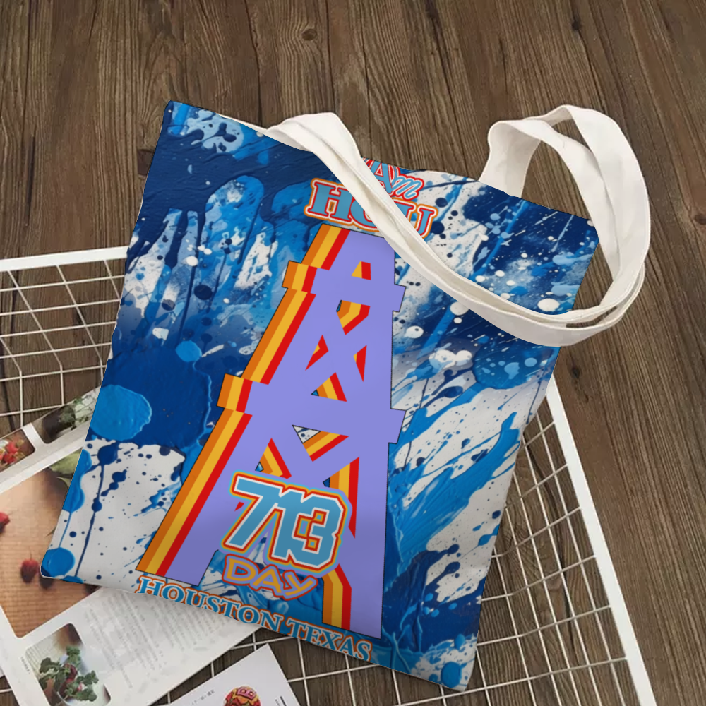 I am Hou Blue Paint Canvas Tote Bags 15" × 18" with Inner Zippered Pocket